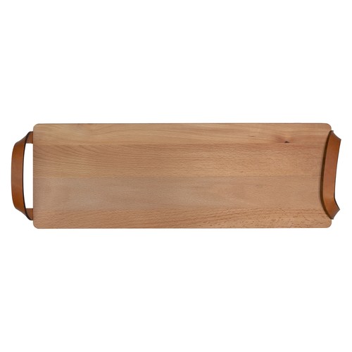 Plank met leren handvaten beuken 48×17 cm