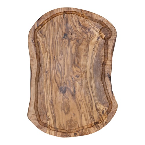 Planche ovale en bois d’olivier avec rigole env. 35x15 cm - 1