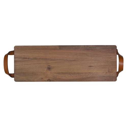 Plank met leren handvaten walnoot 48×17 cm