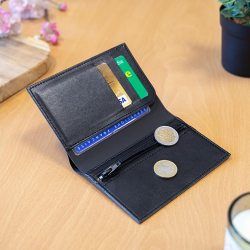 PORTEFEUILLE VERTICAL EN SIMILI-CUIR NOIR GRAINE
