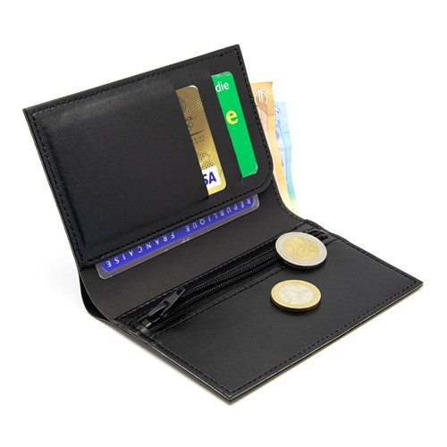 PORTEFEUILLE VERTICAL EN SIMILI-CUIR NOIR GRAINE