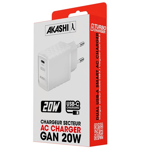 SHINCHAKU - CHARGEUR SECTEUR USB TYPE-C GAN 20W POWER DELIVERY - BLANC