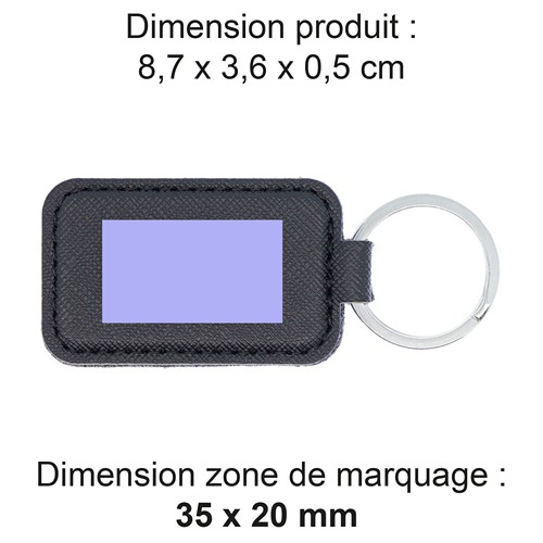 PORTE-CLE EN SIMILI-CUIR NOIR GRAINE