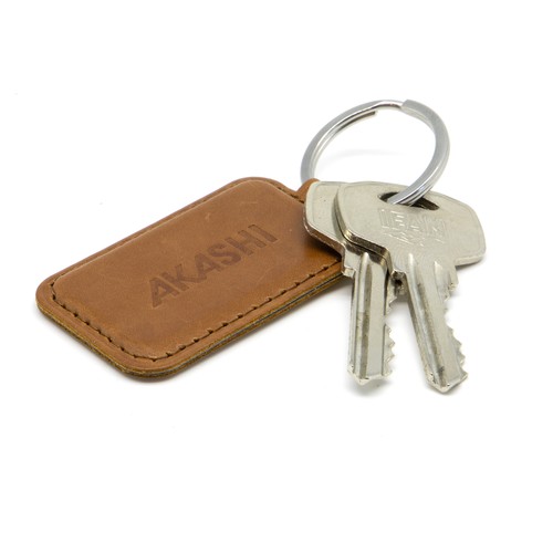 PORTE-CLE EN CUIR VERITABLE MARRON CLAIR - MADE IN EUROPE - 2