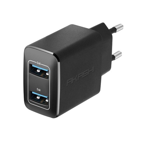 CHARGEUR SECTEUR TURBO 2USB 2.4A - NOIR