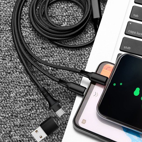 CÂBLE 5 EN 1 À CHARGE RAPIDE 20W - LONG - 1,2M - EN MATÉRIAUX RECYCLÉS - 3