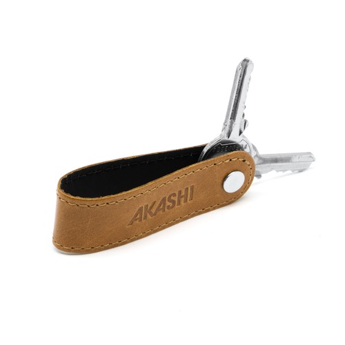 PORTE-CLE VIS EN CUIR VERITABLE MARRON CLAIR - MADE IN EUROPE - 2