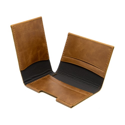 PORTE CARTE VOLET EN CUIR VERITABLE MARRON FONCE - MADE IN EUROPE - 2