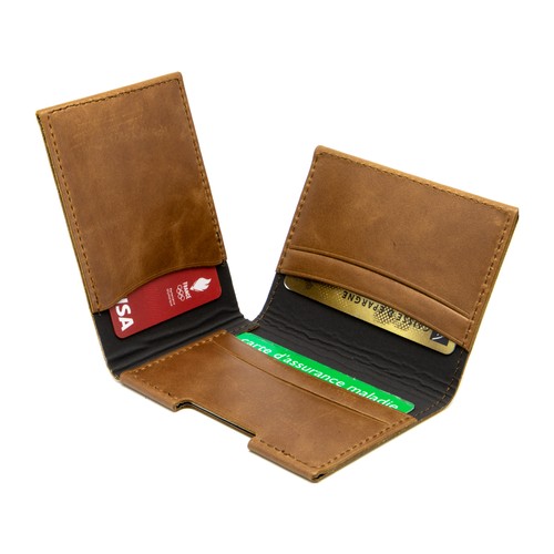 PORTE CARTE VOLET EN CUIR VERITABLE MARRON FONCE - MADE IN EUROPE - 3