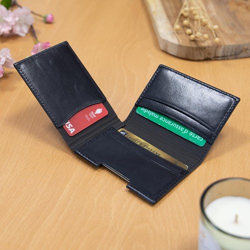 PORTE CARTE VOLET EN CUIR VERITABLE MARRON FONCE