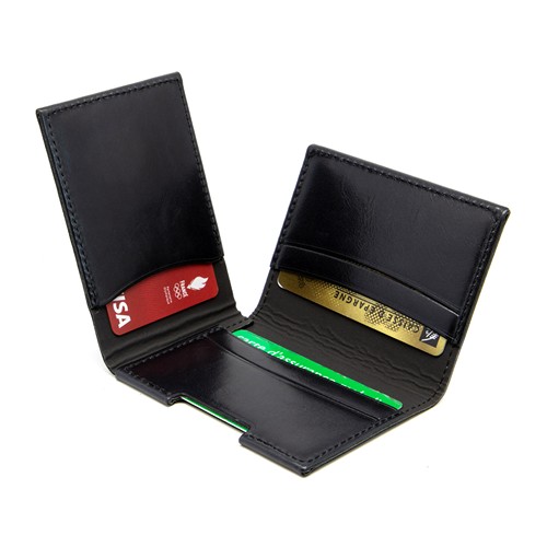 PORTE CARTE VOLET EN CUIR VERITABLE MARRON FONCE