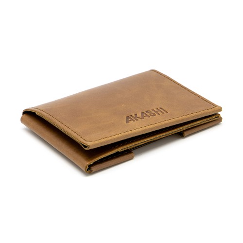 PORTE CARTE VOLET EN CUIR VERITABLE MARRON FONCE - 1