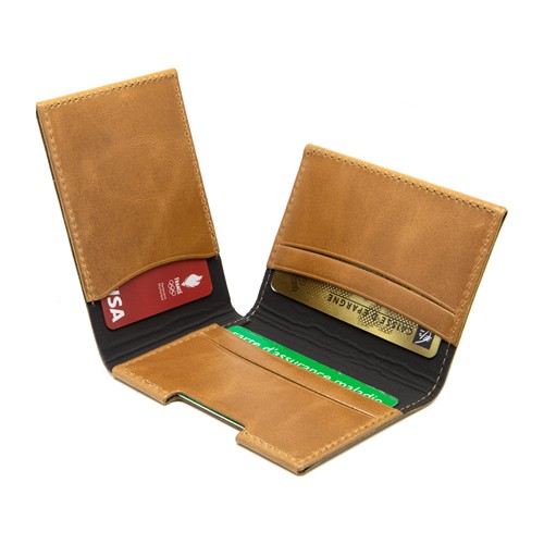 PORTE CARTE VOLET EN CUIR VERITABLE MARRON FONCE