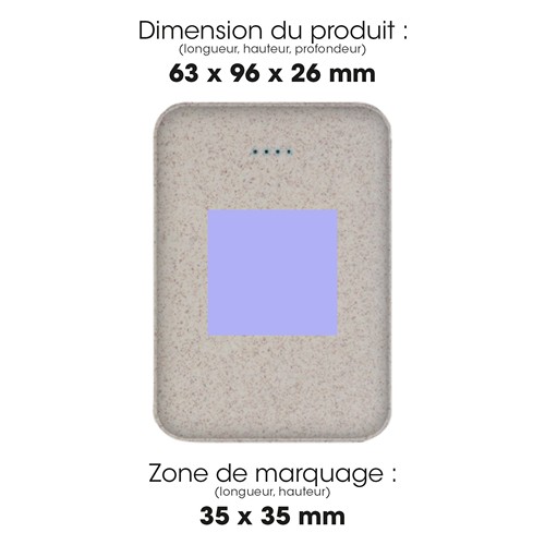 KOMUGI - BATTERIE DE SECOURS ECO - 10 000 MAH - EN PAILLE BLÉ RECYCLÉE