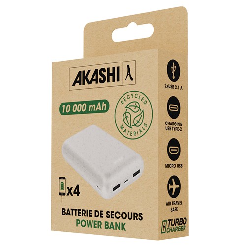 KOMUGI - BATTERIE DE SECOURS ECO - 10 000 MAH - EN PAILLE BLÉ RECYCLÉE