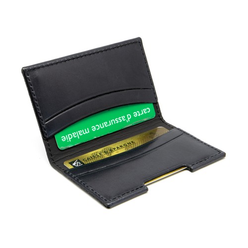 PORTE-CARTES FOLIO AVEC OU SANS ANTI-RFID EN CUIR VERITABLE NOIR - MADE IN EUROPE