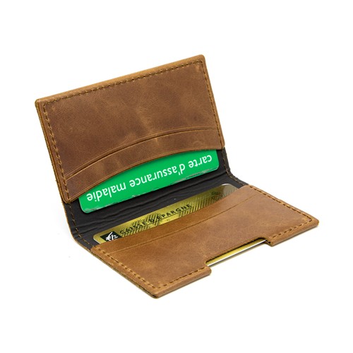 PORTE-CARTES FOLIO AVEC OU SANS ANTI-RFID  EN CUIR VERITABLE MARRON CLAIR