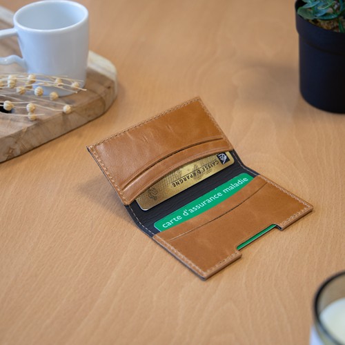 PORTE-CARTES FOLIO AVEC OU SANS ANTI-RFID  EN CUIR VERITABLE MARRON CLAIR