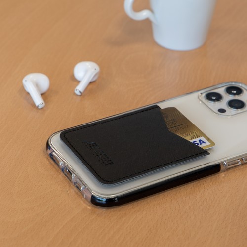 PORTE-CARTE POUR SMARTPHONE AVEC ADHESIF 3M EN SIMILI-CUIR NOIR GRAINE - MADE IN EUROPE - 4