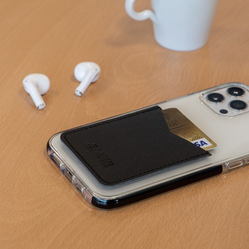 PORTE-CARTE POUR SMARTPHONE AVEC ADHESIF 3M EN SIMILI-CUIR NOIR GRAINE