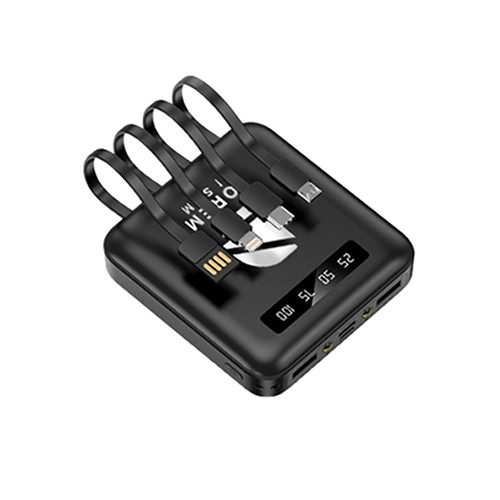 BATTERIE DE SECOURS AVEC 4 CABLES - 10 000 MAH NOIRE