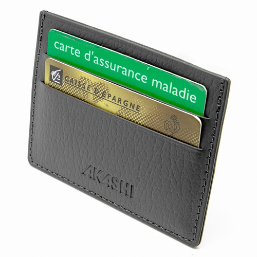 PORTE-CARTES HORIZONTAL AVEC OU SANS ANTI-RFID  CUIR RECYCLÉ GRIS
