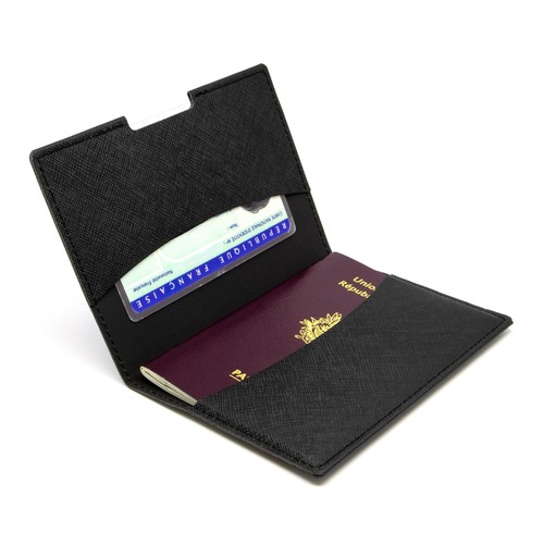 PORTE-PASSEPORT / CARTE GRISE / ASSURANCE EN SIMILI-CUIR NOIR GRAINE- MADE IN EUROPE - 2