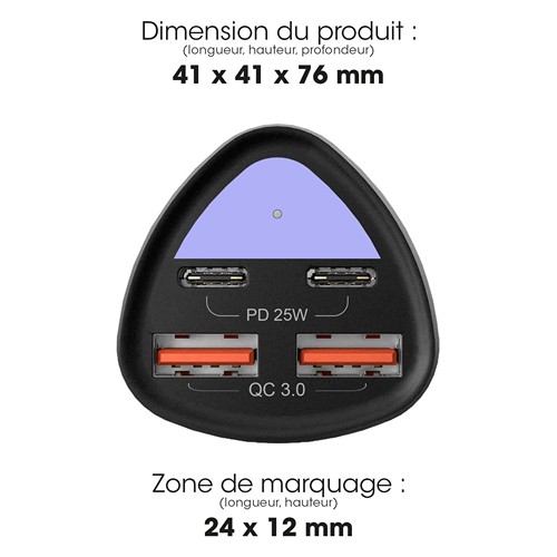 KURUMA - TURBO CHARGEUR ALLUME-CIGARE 50W 2X USB-C + 2X USB-A 3.4A - 2