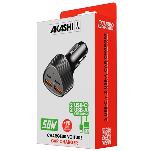KURUMA - TURBO CHARGEUR ALLUME-CIGARE 50W 2X USB-C + 2X USB-A 3.4A - 3