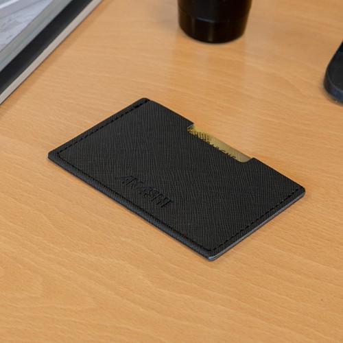 PORTE CARTE SIMPLE EN SIMILI-CUIR NOIR GRAINE