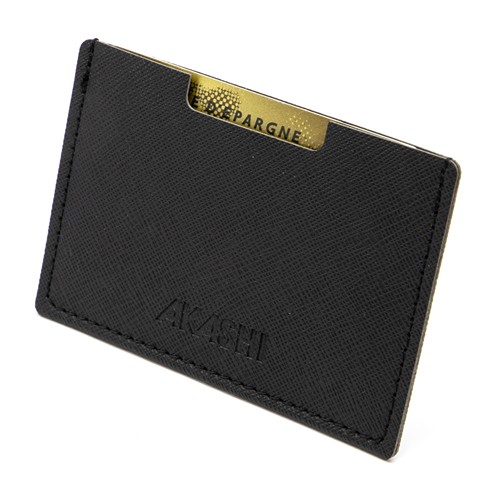 PORTE CARTE SIMPLE EN SIMILI-CUIR NOIR GRAINE