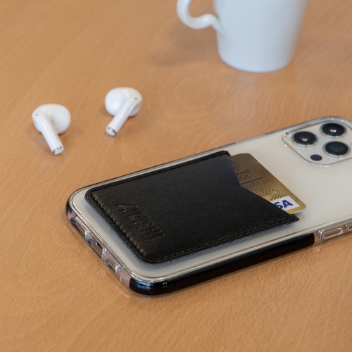 PORTE-CARTE POUR SMARTPHONE AVEC ADHESIF 3M EN SIMILI-CUIR LISSE MARRON - MADE IN EUROPE - 4