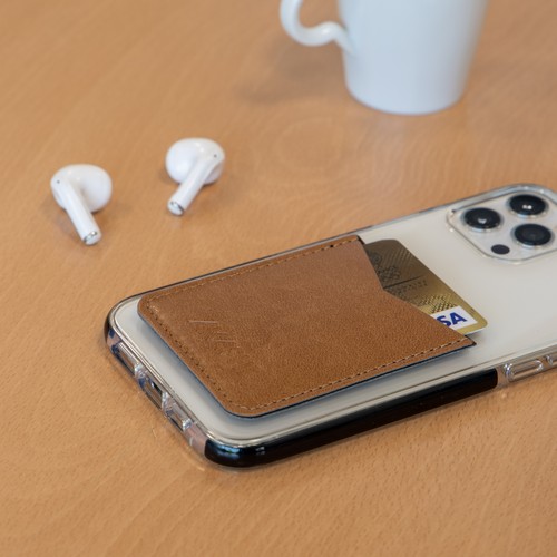 PORTE-CARTE POUR SMARTPHONE AVEC ADHESIF 3M EN SIMILI-CUIR LISSE NOIR - MADE IN EUROPE