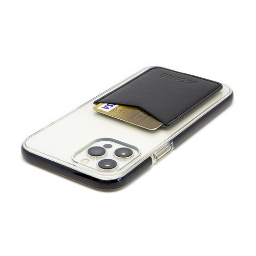 PORTE-CARTE POUR SMARTPHONE AVEC ADHESIF 3M EN SIMILI-CUIR LISSE NOIR