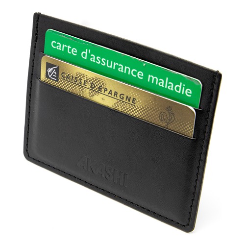PORTE-CARTES HORIZONTAL AVEC OU SANS ANTI-RFID EN SIMILI-CUIR LISSE NOIR