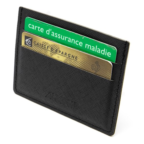 PORTE-CARTES HORIZONTAL AVEC OU SANS ANTI-RFID EN SIMILI-CUIR NOIR GRAINE - MADE IN EUROPE - 2