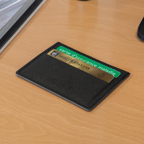 PORTE-CARTES HORIZONTAL AVEC OU SANS ANTI-RFID EN SIMILI-CUIR NOIR GRAINE
