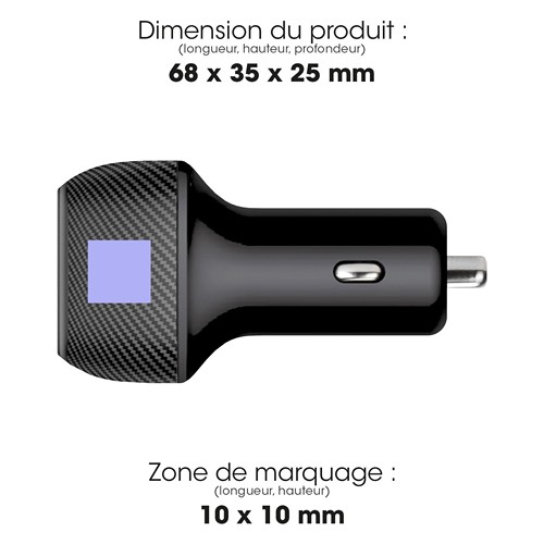 KEKU - CHARGEUR ALLUME CIGARE TURBO CAC USB TYPE-C 20W + USB-A QC3.0 - 2