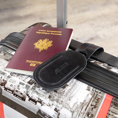ETIQUETTE BAGAGE  EN CUIR VERITABLE MARRON CLAIR