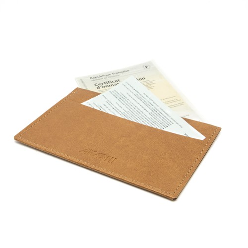 PORTE CARTE GRISE & DOCUMENTS CUIR RECYCLÉ MARRON - MADE IN EUROPE