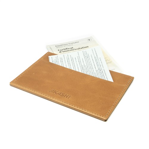 PORTE CARTE GRISE & DOCUMENTS EN CUIR VERITABLE MARRON CLAIR - MADE IN EUROPE - 2