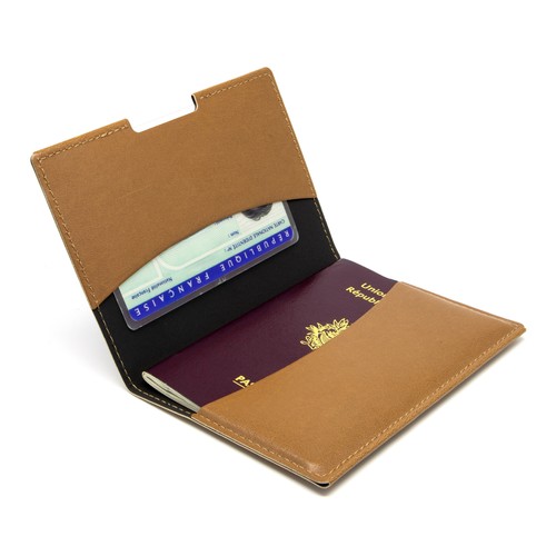 PORTE-PASSEPORT / CARTE GRISE / ASSURANCE EN SIMILI-CUIR LISSE MARRON - MADE IN EUROPE - 2
