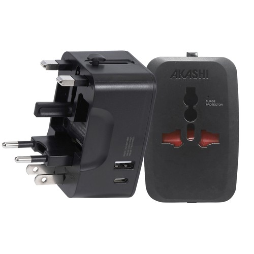 ADAPTATEUR UNIVERSEL DE VOYAGE AVEC SORTIES USB-C ET USB-A - NOIR