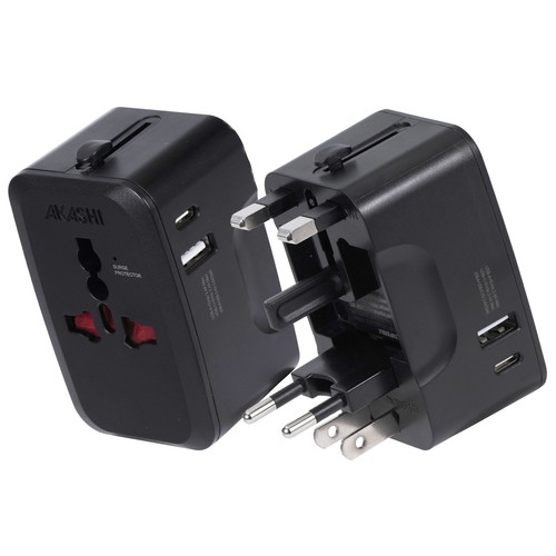 ADAPTATEUR UNIVERSEL DE VOYAGE AVEC SORTIES USB-C ET USB-A - NOIR