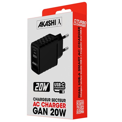 SHINCHAKU - CHARGEUR SECTEUR USB TYPE-C GAN 20W POWER DELIVERY - NOIR