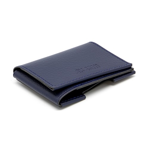 PORTE CARTE VOLET CUIR RECYCLÉ BLEU MARINE - 1