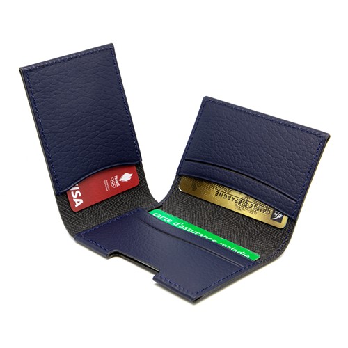 PORTE CARTE VOLET CUIR RECYCLÉ BLEU MARINE