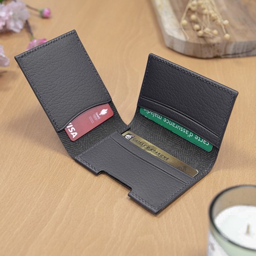 PORTE CARTE VOLET CUIR RECYCLÉ BLEU MARINE