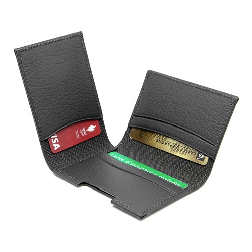 PORTE CARTE VOLET CUIR RECYCLÉ BLEU MARINE