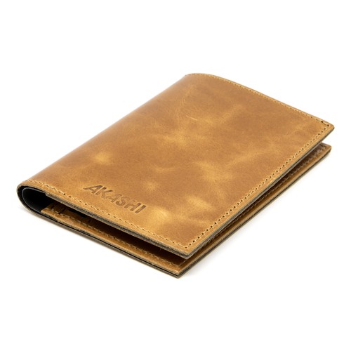 PORTEFEUILLE VERTICAL EN CUIR VERITABLE MARRON CLAIR - MADE IN EUROPE